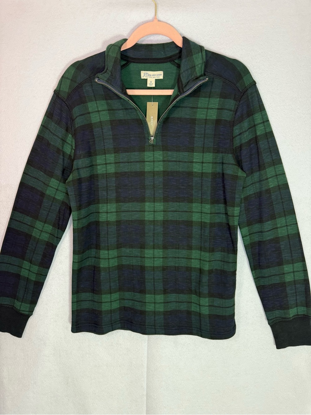 J.Crew - 100% Cotton Quarter-Zip Green Plaid Men's Sweater - Size S
